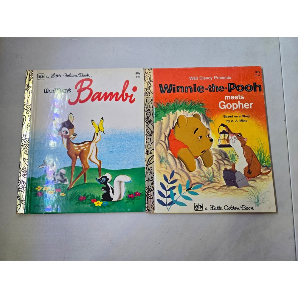 VTG Disney Little Golden Books Bambi Winnie the Pooh Meets Gopher 1973 1974 Set